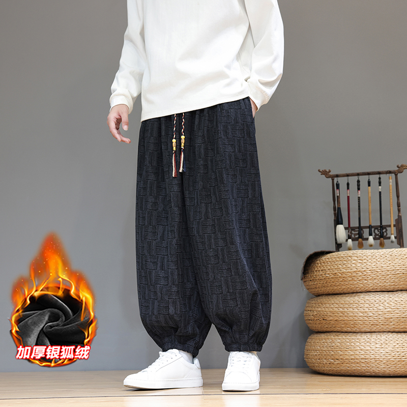 新中式阔腿裤男士冬季新款休闲宽松大码胖子中国风灯芯绒哈伦裤潮