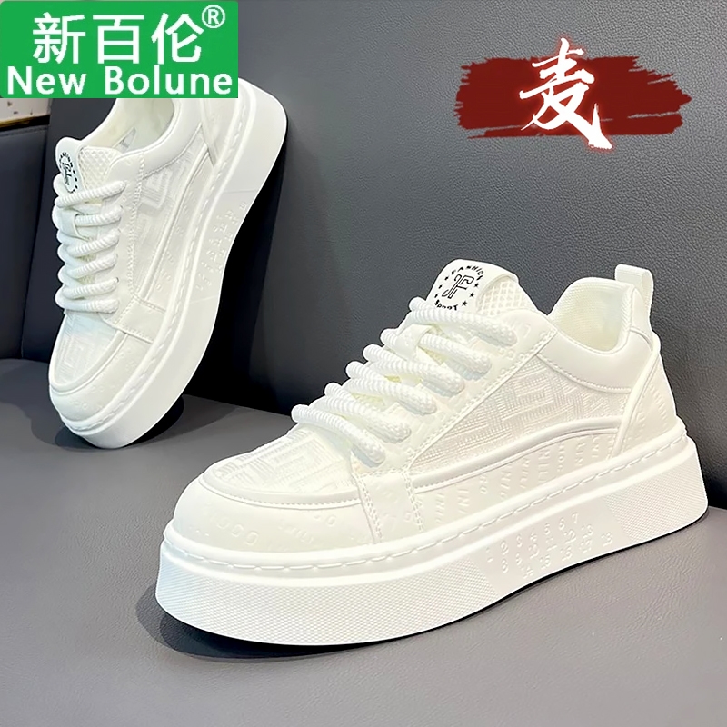 新百伦网面透气男鞋秋季2025新款百搭休闲潮鞋子厚底时尚运动板鞋