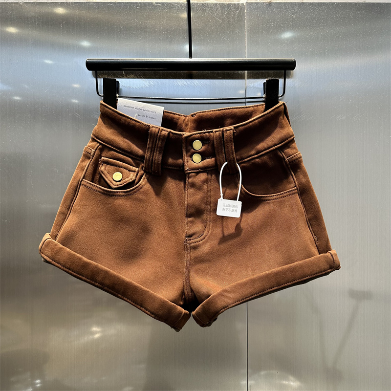 美式高腰显白牛仔短裤女2025年秋冬新款时尚气质加绒加厚阔腿裤潮