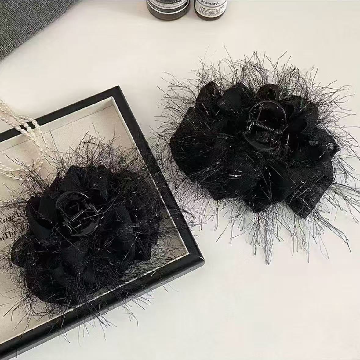 网红蝴蝶结发夹季羽毛发夹小众设计高级感抓夹