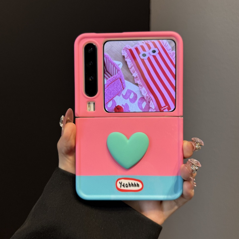 适用华为purax典藏版折叠屏手机壳pocket2多巴胺磨砂拼色立体爱心
