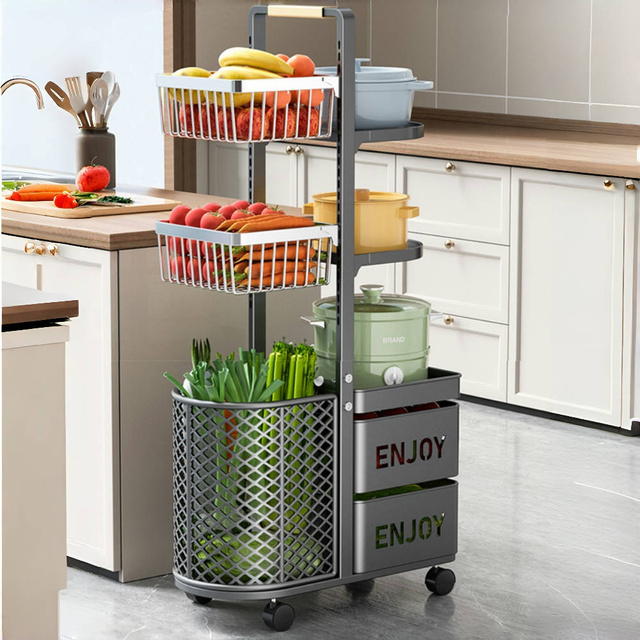 【滑轮静音】厨房置物架家用落地式锅架多层果蔬菜篮子小推车多功