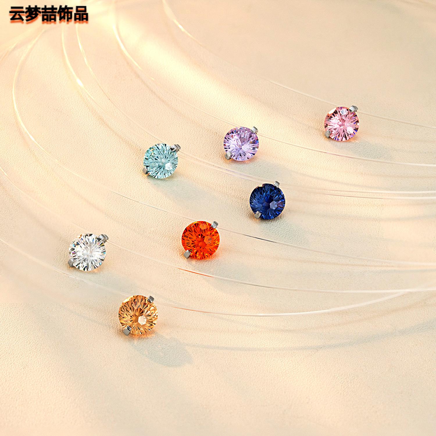 s925爆闪烟花切彩锆项链人鱼之泪锆石透明鱼线锁骨链早春配饰