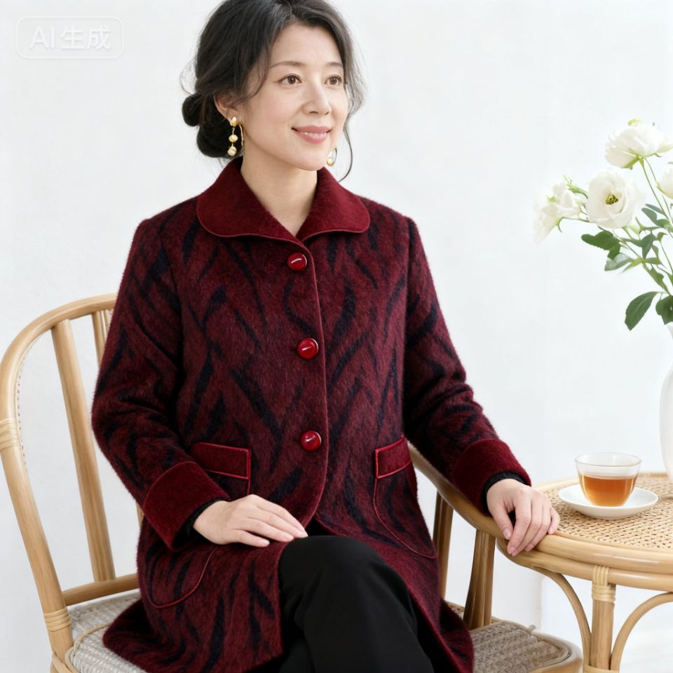 神采夫人中老年人冬装女奶奶大衣妈妈上衣老太太老人高档衣服外套