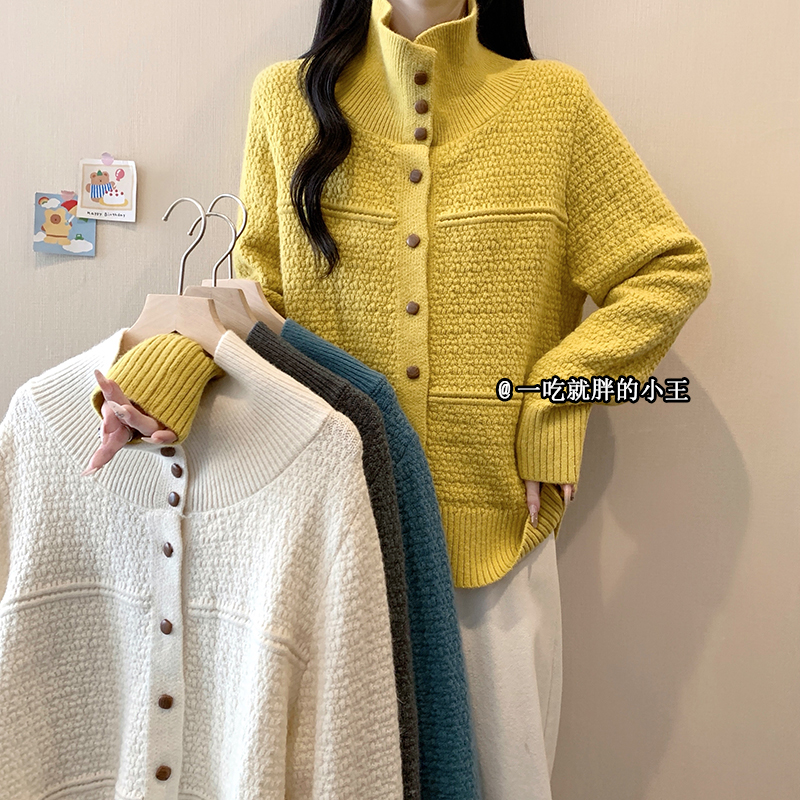 【小王家】立领正肩版型长袖单排扣冬季新款大码女装毛衣3852