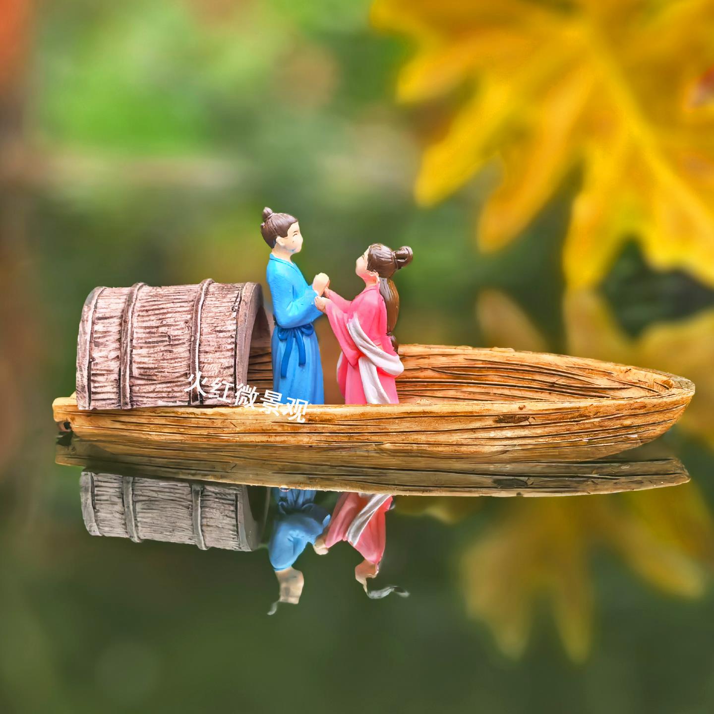 浮水漂浮乌篷船小船李白行舟微景观摆件水缸鱼缸假山鱼池造景装饰