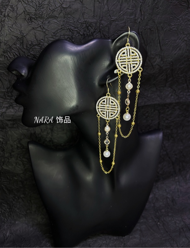 铜合金仿珍珠耳饰 蒙元素925银针耳环复古民族风长款时尚百搭气质
