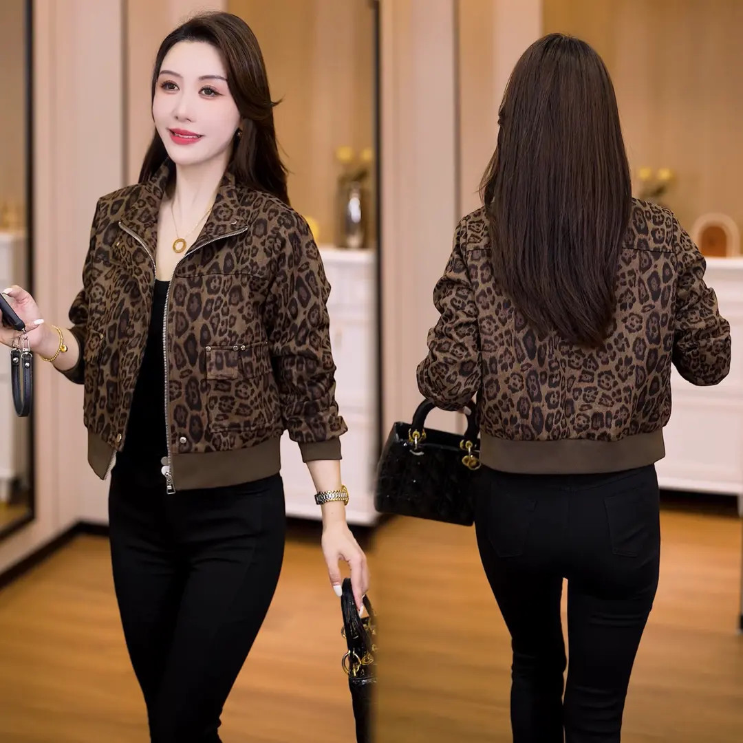 短外套女装爆款减龄2025秋季新款复古显瘦小个子休闲百搭豹纹上衣