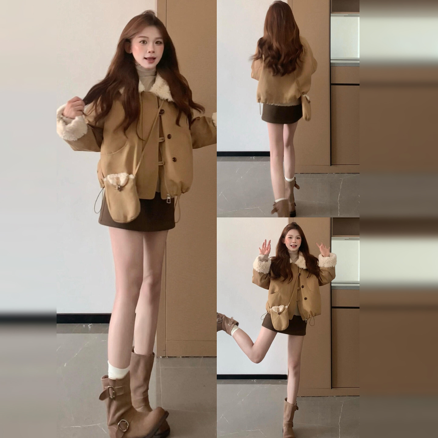 皮毛一体翻领羊羔毛外套女秋冬2026新款韩系巨好看小个子短款上衣