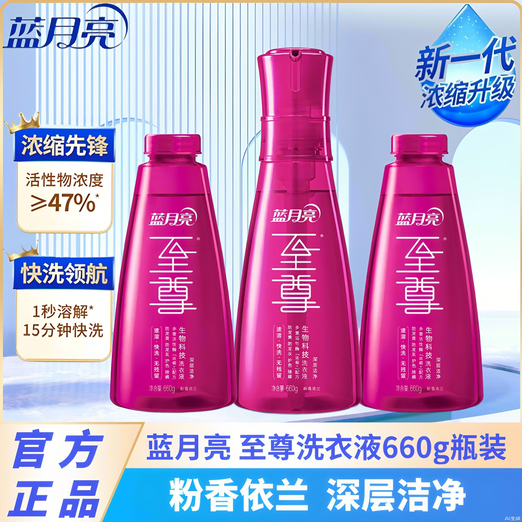 蓝月亮至尊浓缩生物科技洗衣液深层洁净粉香依兰除菌去味留香护理