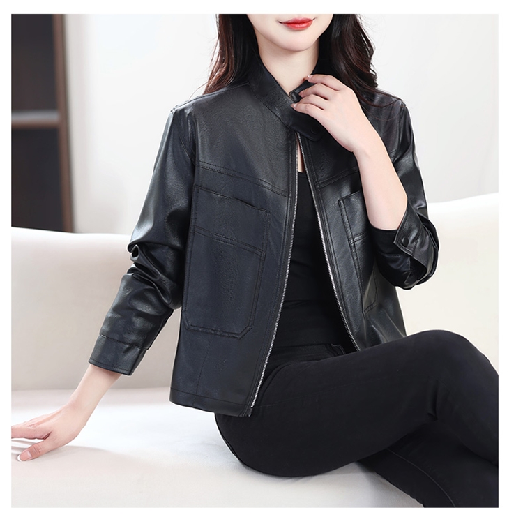 新疆包邮立领高端优雅女士薄款皮夹克皮衣外套