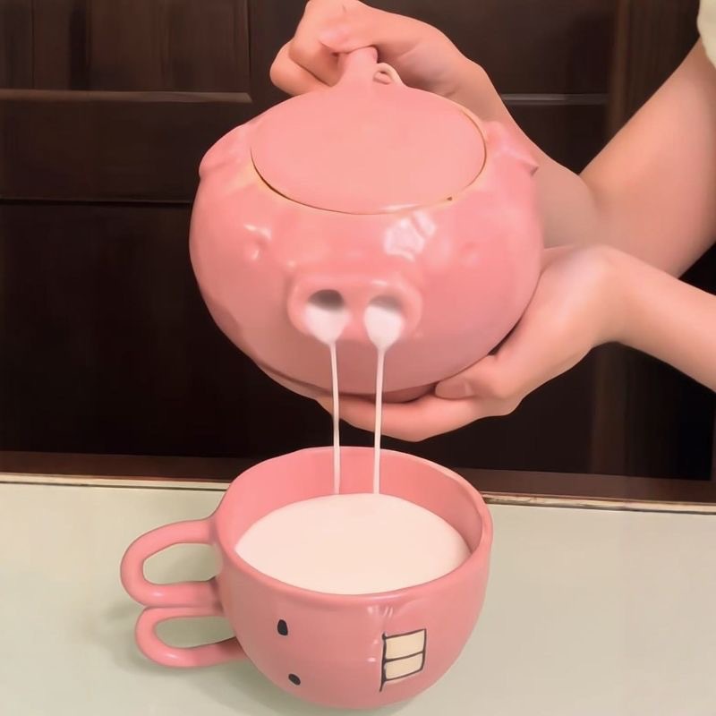 有趣小猪陶瓷水壶搞笑猪鼻子茶壶 水杯猪头茶具送闺蜜整蛊礼物