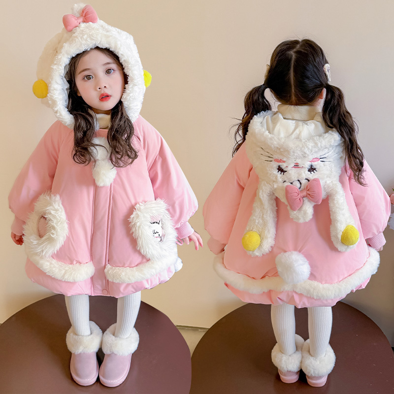 女童甜美棉服冬装新款2025洋气棉衣宝宝保暖外套加厚卡通棉袄外穿