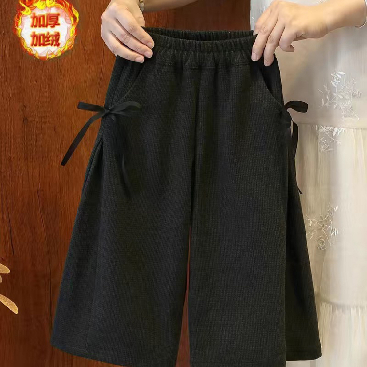 女童裤子2025秋冬加绒新款儿童加厚毛呢休闲裤宝宝宽松时髦长裤