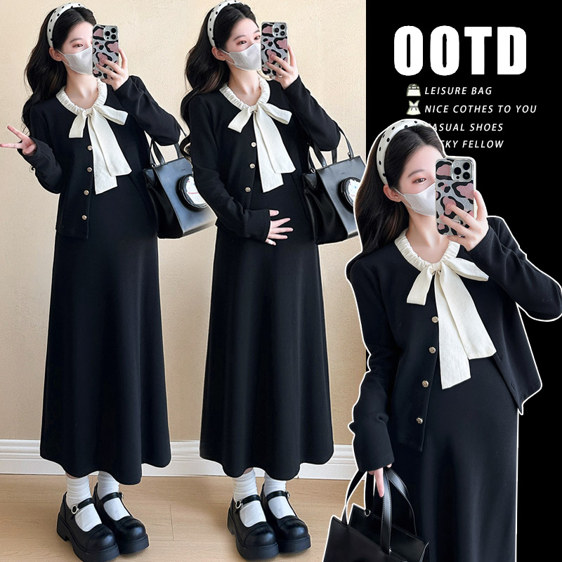 孕妇秋季连衣裙套装2025新款时尚小香风外套吊带裙套装秋装两件套