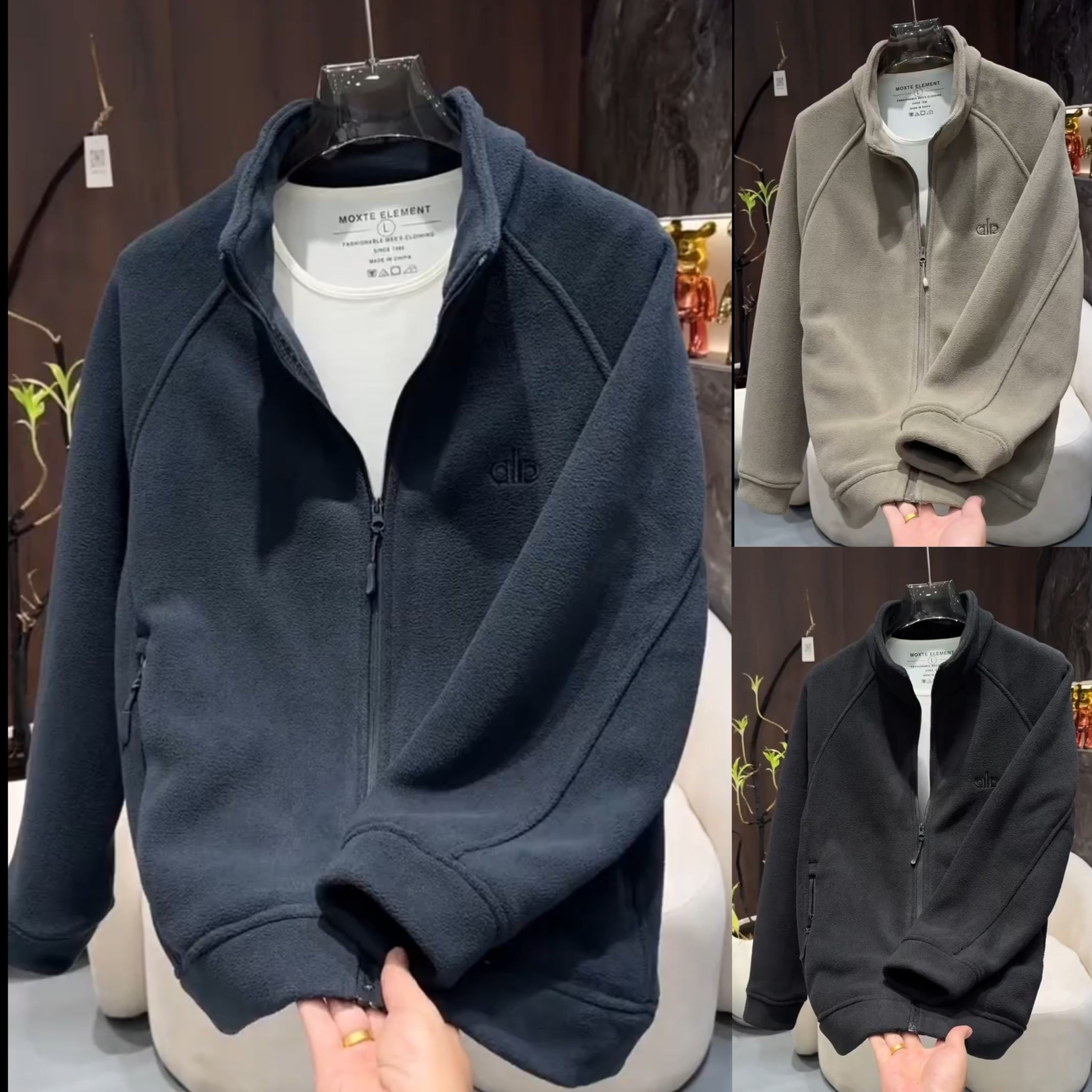 双面摇粒绒外套男秋冬高级时尚运动加厚开衫卫衣简约休闲立领夹克