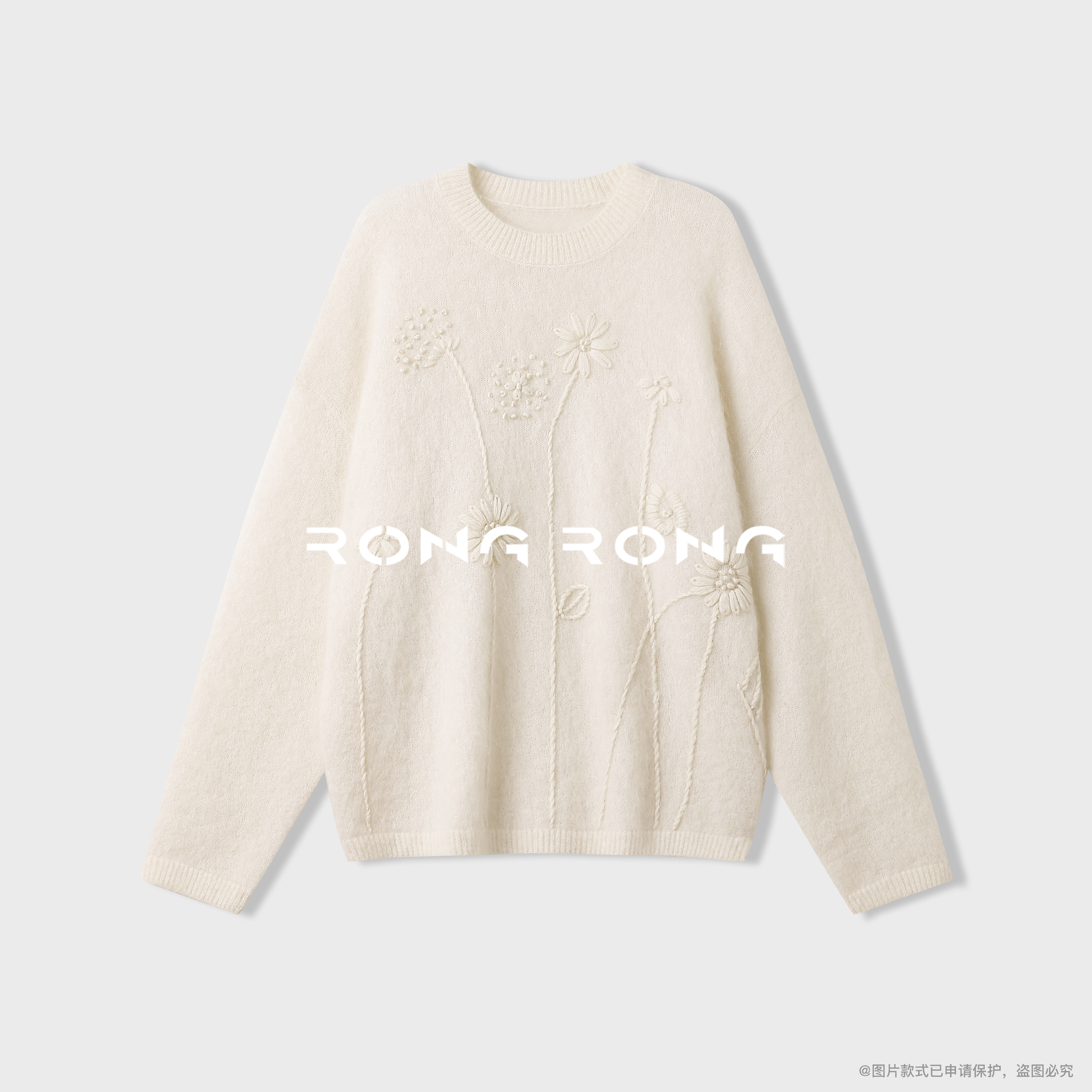 溶溶【花漾梦境】RONGRONG  马海毛混纺空气感刺绣慵懒风毛衣RR07