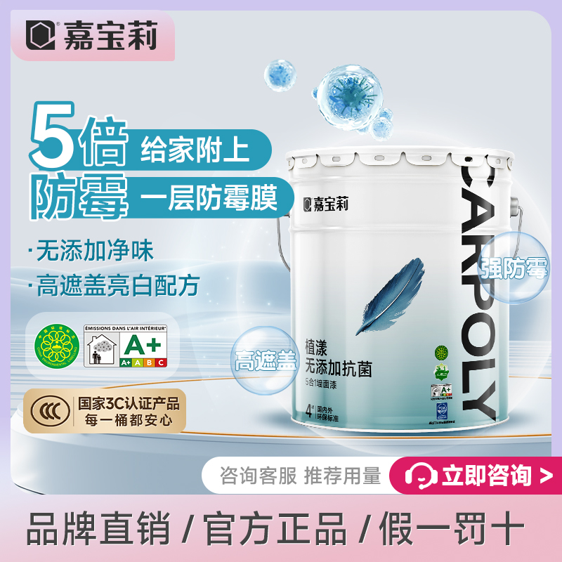 嘉宝莉淳氧护净味五合一高遮盖乳胶漆室内家用油漆彩色内墙面漆