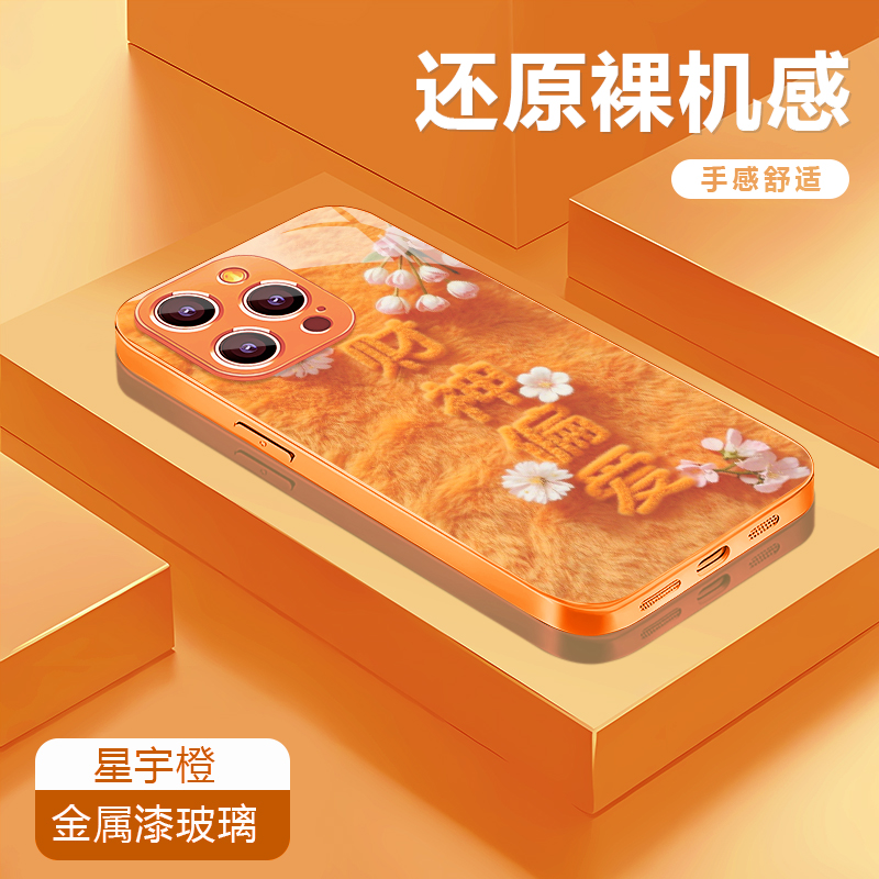 财神偏爱橙适用苹果17/16华为P70/vivo/oppo金属漆玻璃防摔手机壳