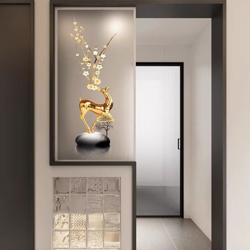 定制半墙隔断铁艺不锈钢钢化磨砂玻璃寓意彩绘洗手台矮墙简约现代