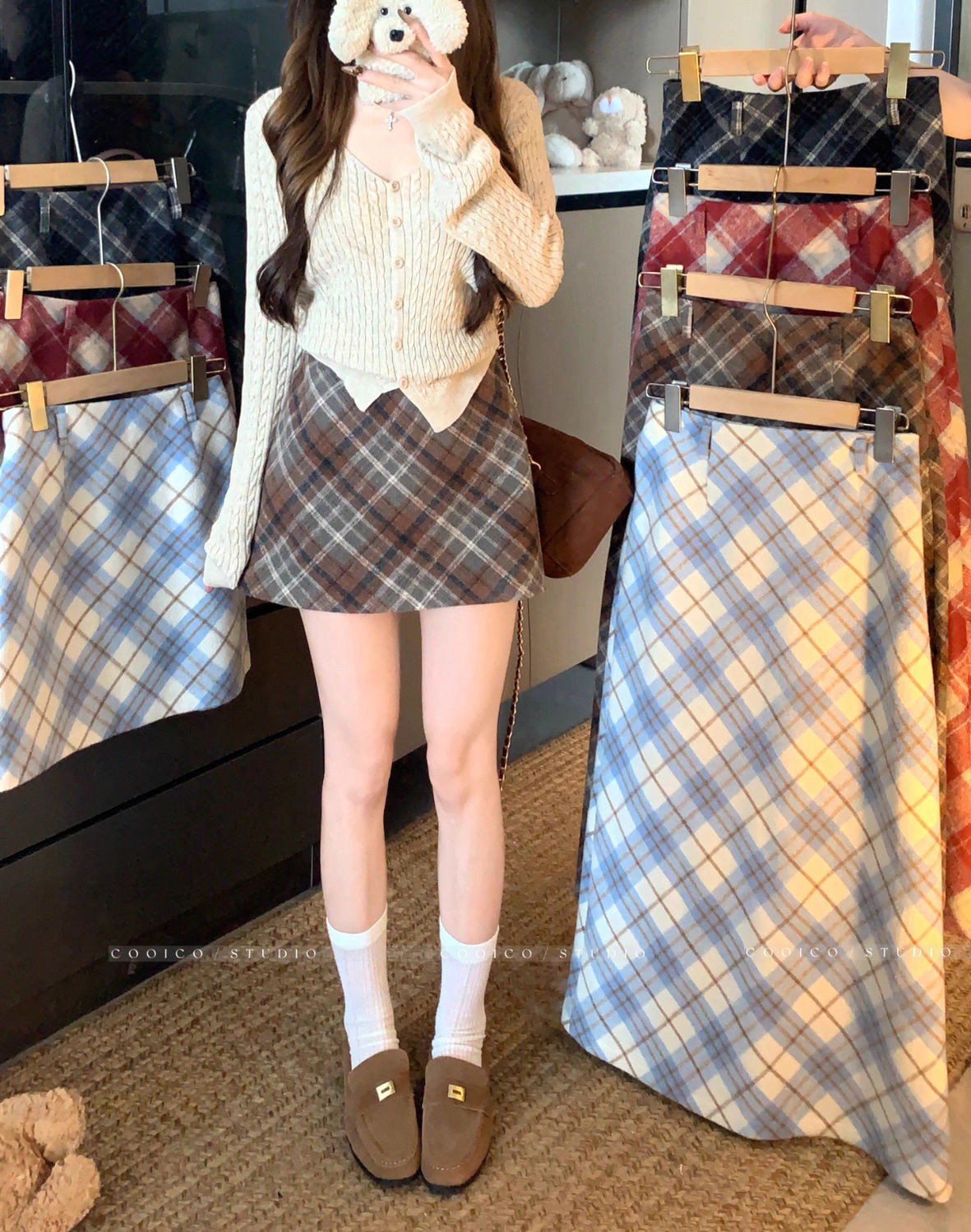【2034】胖mm女装毛呢半身裙女2025秋秋包臀格纹中长款a字裙