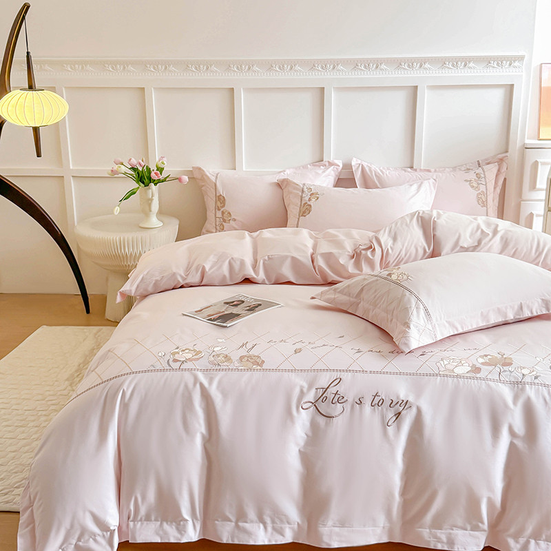 水星高端适用家纺现代轻奢风A类母婴级100纯棉四件式全棉长绒棉刺