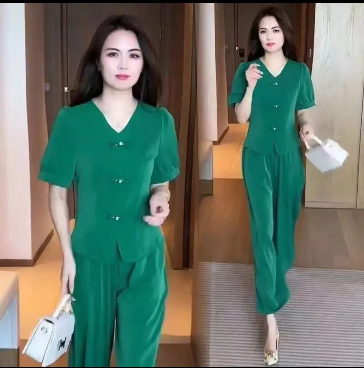 D027通勤风新中式时尚套装韩版套装阔腿裤夏季显瘦夏装