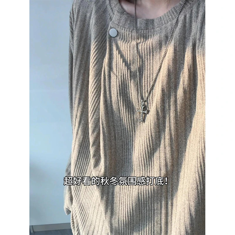 老钱风针织卫衣男女同款cleanfit慵懒风长袖t恤男内搭打底衫上衣