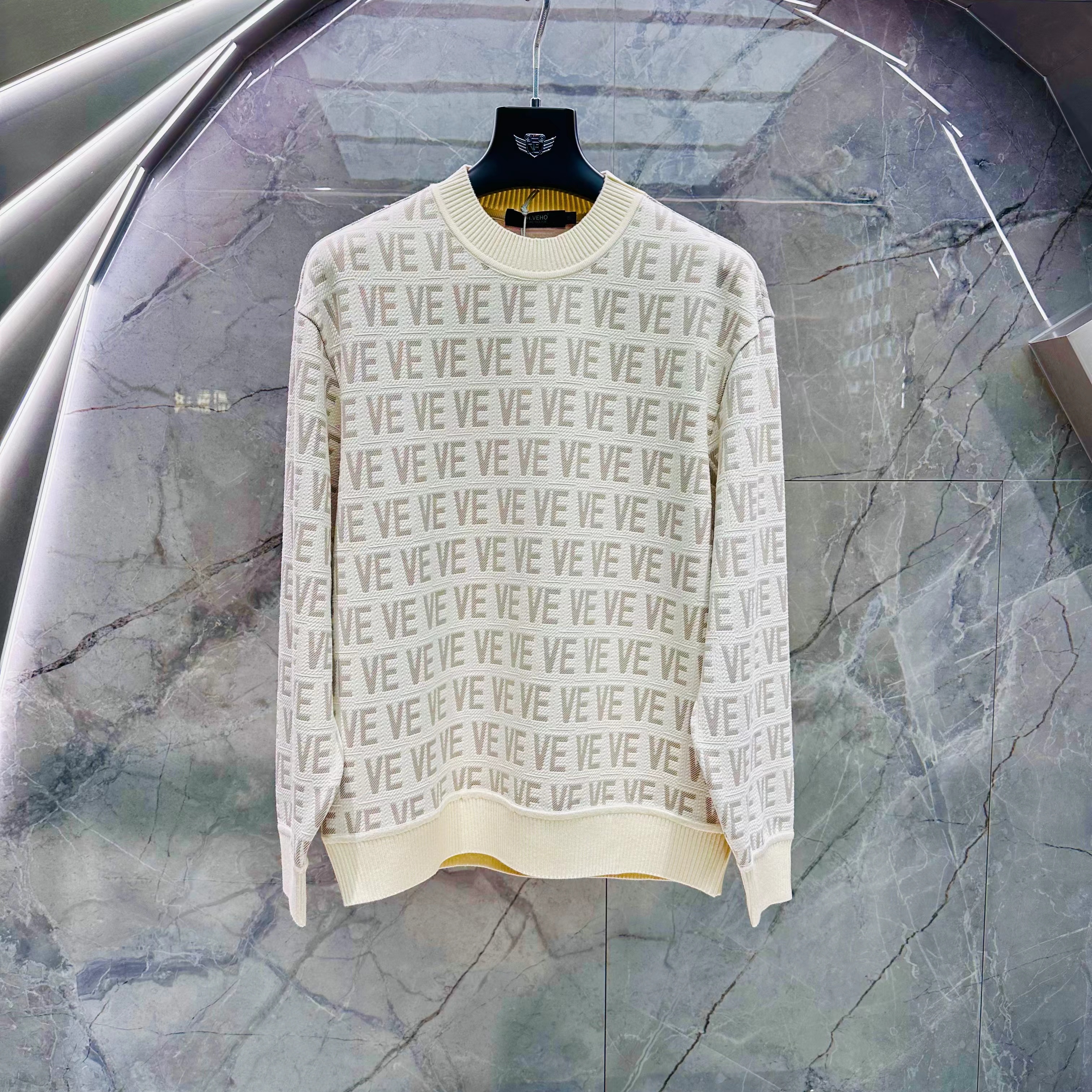 新款高端"VE满印"男士百搭舒适圆领针织卫衣12828