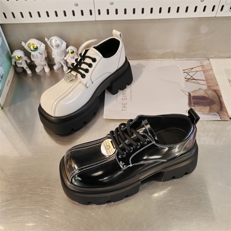 厚底玛丽珍单鞋女春季新款方头系带软底英伦小个子乐福鞋