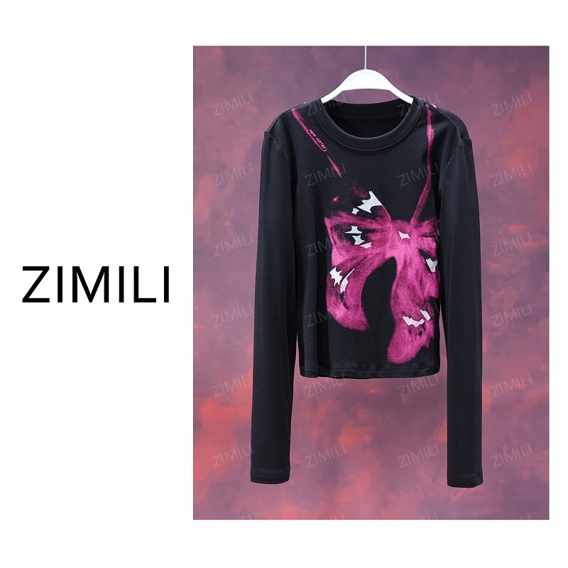 【亮哥欧货女装】冬季《热感系列》黑色印花高弹显瘦打底上衣5818-E3