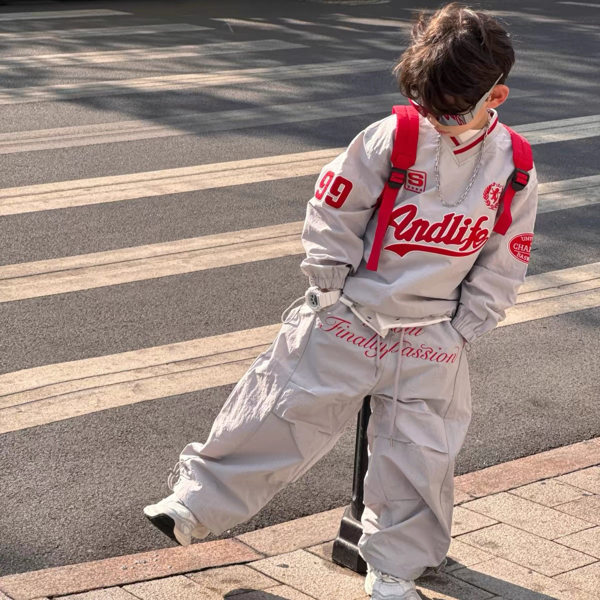 男童2025酷帅风新款韩版男女童字母工装风机车套装儿童2件套洋气