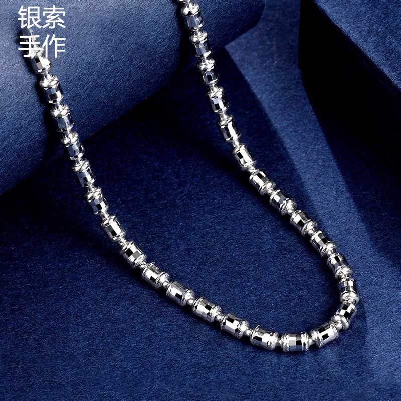 链子925银 意大利镭射爆闪圆柱项链嘻哈银银饰毛衣链送礼男女粗链