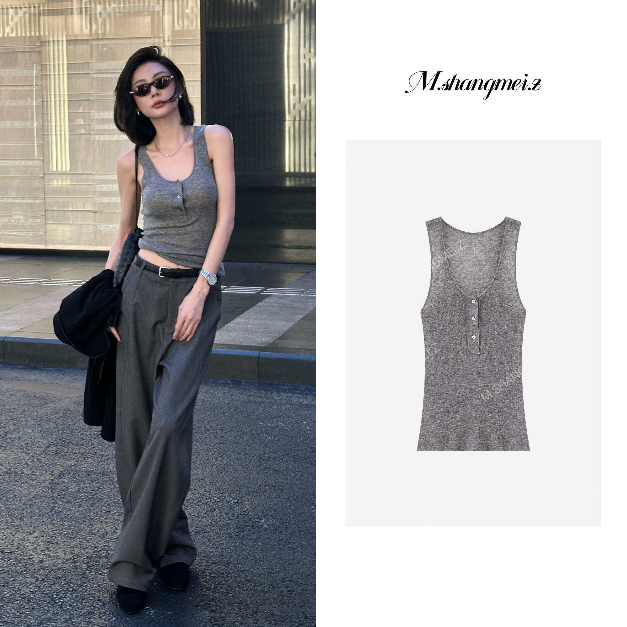 M.SHANGMEI.Z/沐熙【美丽背心】美大哥清新松弛亨利背心X072815