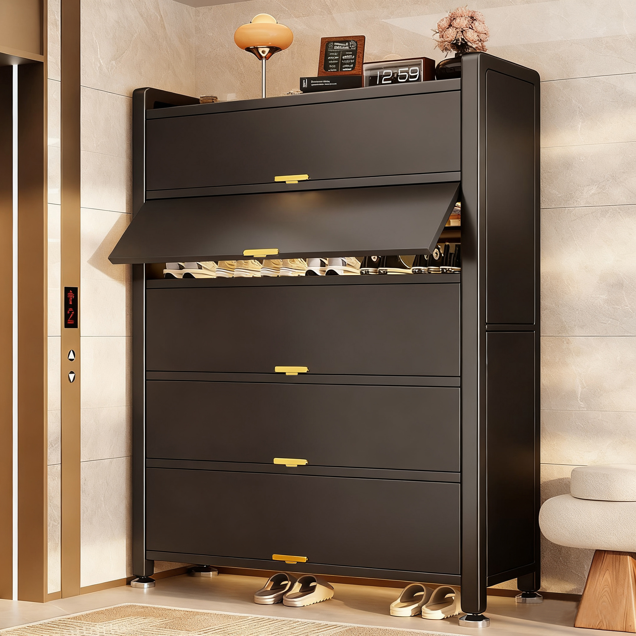 【2025年新款】鞋柜家用门口碳钢鞋柜靠墙一体柜入户鞋架子多层家用