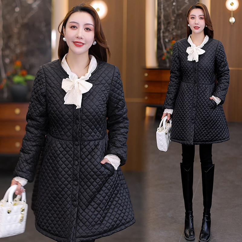 加绒加厚棉衣外套女2025冬季新款洋气收腰显瘦中长款菱形夹棉棉袄