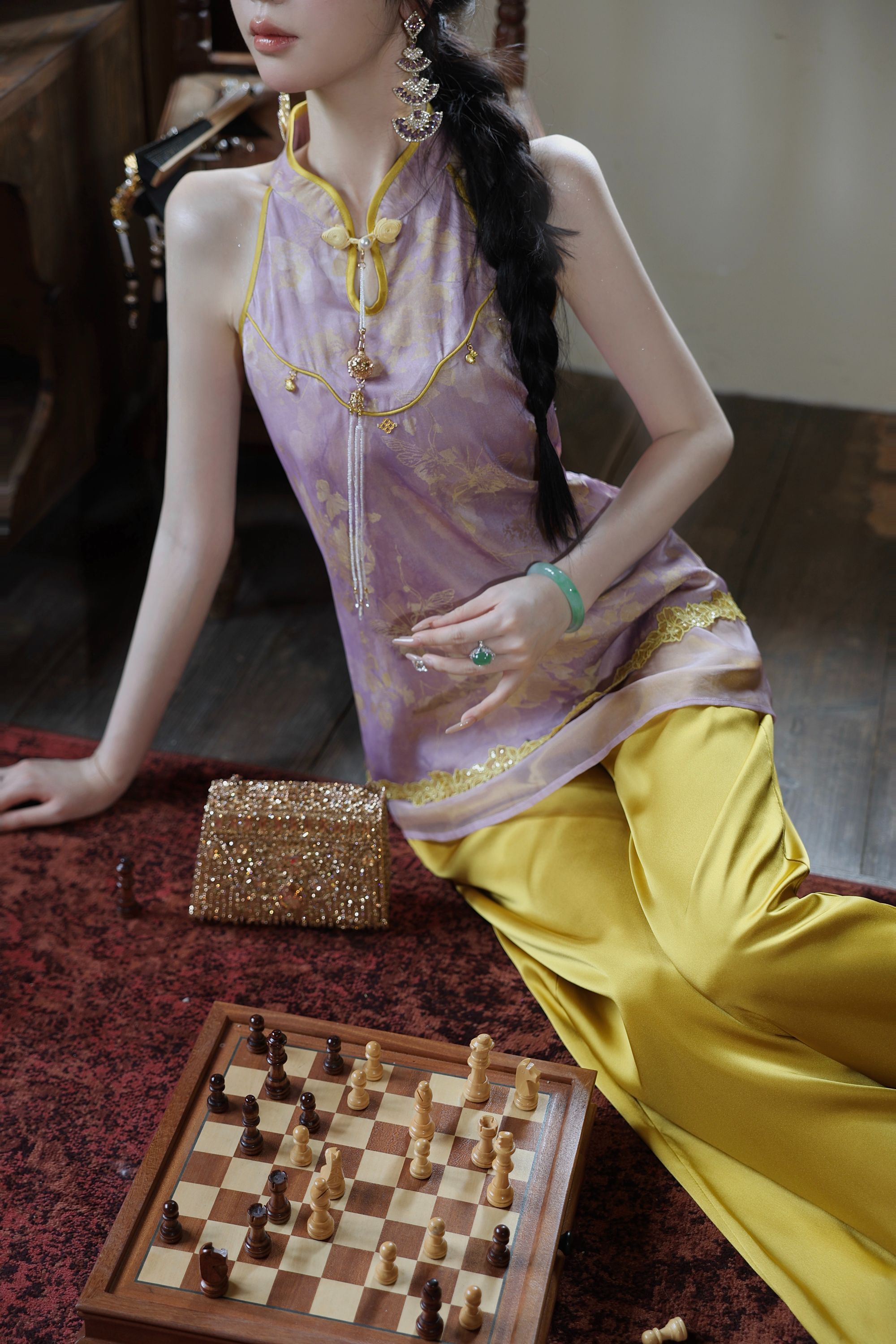 【雅乔定制】紫烟扶金裤子 高级感金色新中式阔腿裤DYYY-25055953