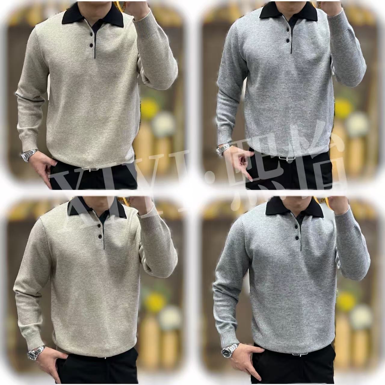 【XI.YI/熙怡】秋冬男士撞色百搭时尚老前锋翻领针织衫