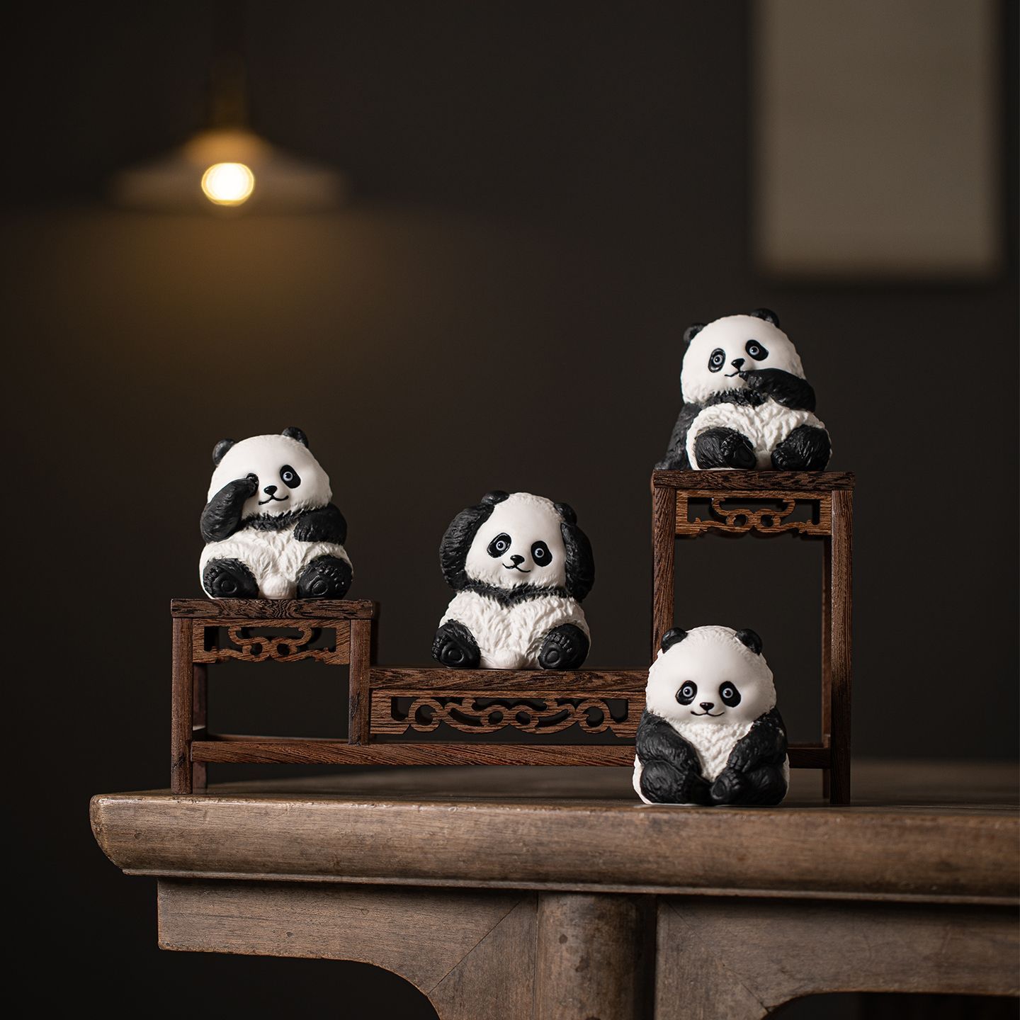 陶瓷小熊猫摆件国风家居客厅办公茶桌面茶玩装饰创意茶宠治愈礼品