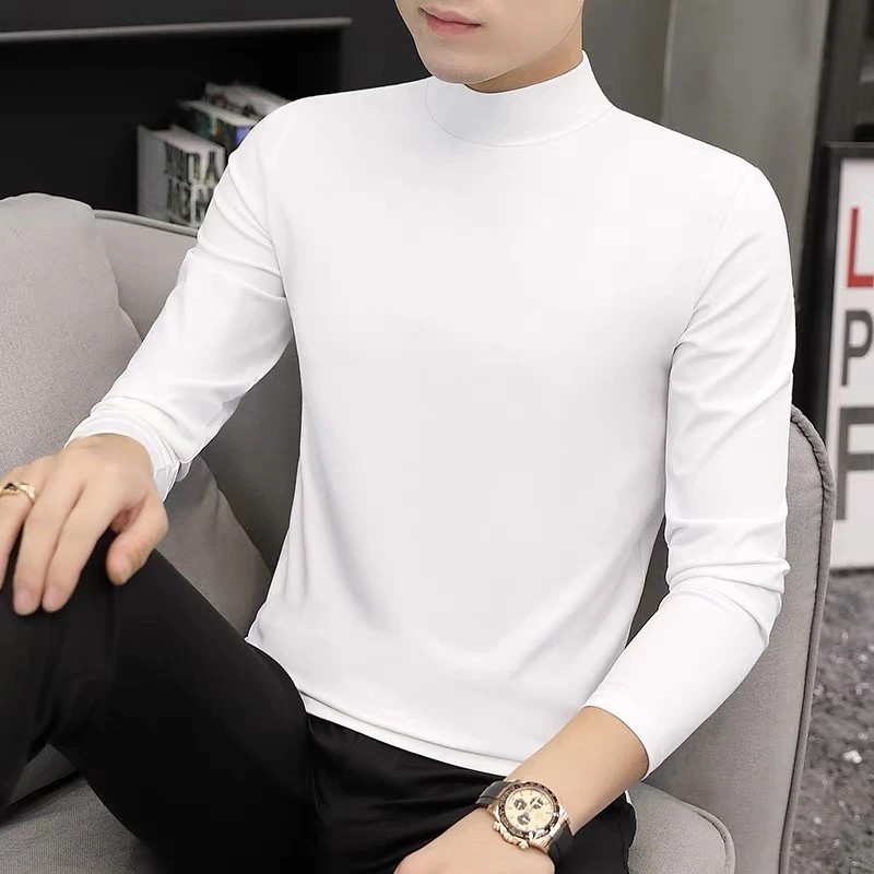 双面德绒打底衫上衣百搭秋冬2025新款纯色半高领休闲男士修身长袖