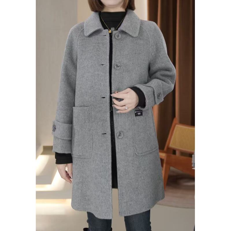 2025逅卫洋气鱼骨纹袖口纽扣中长款小个子外套洋气时尚大衣22