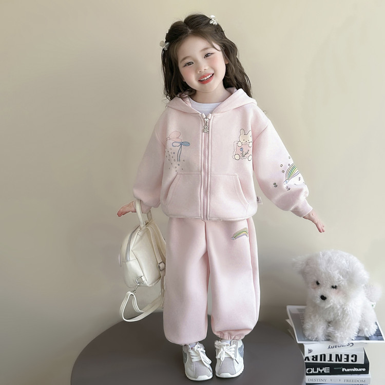 女童超好看秋季套装2025新款卡通小女孩外套连帽春秋款儿童运动服