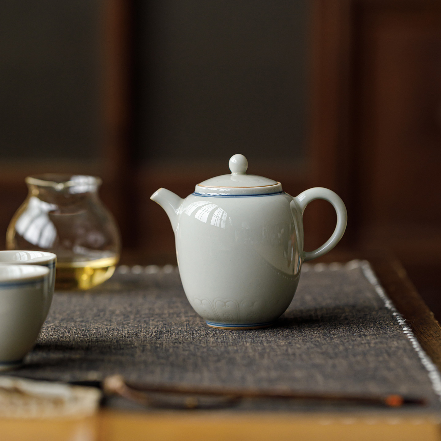 冰台釉双线高端手工茶壶中式家用陶瓷单壶中式复古大容量泡茶器