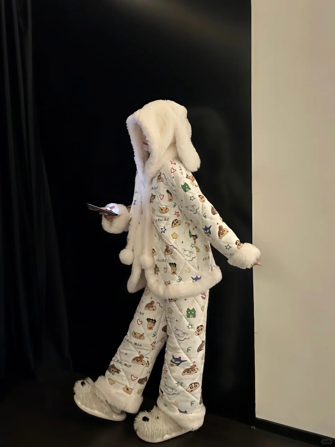 可爱卡通蜡笔小新夹棉睡衣女秋冬加厚保暖卡通家居服套装可外穿