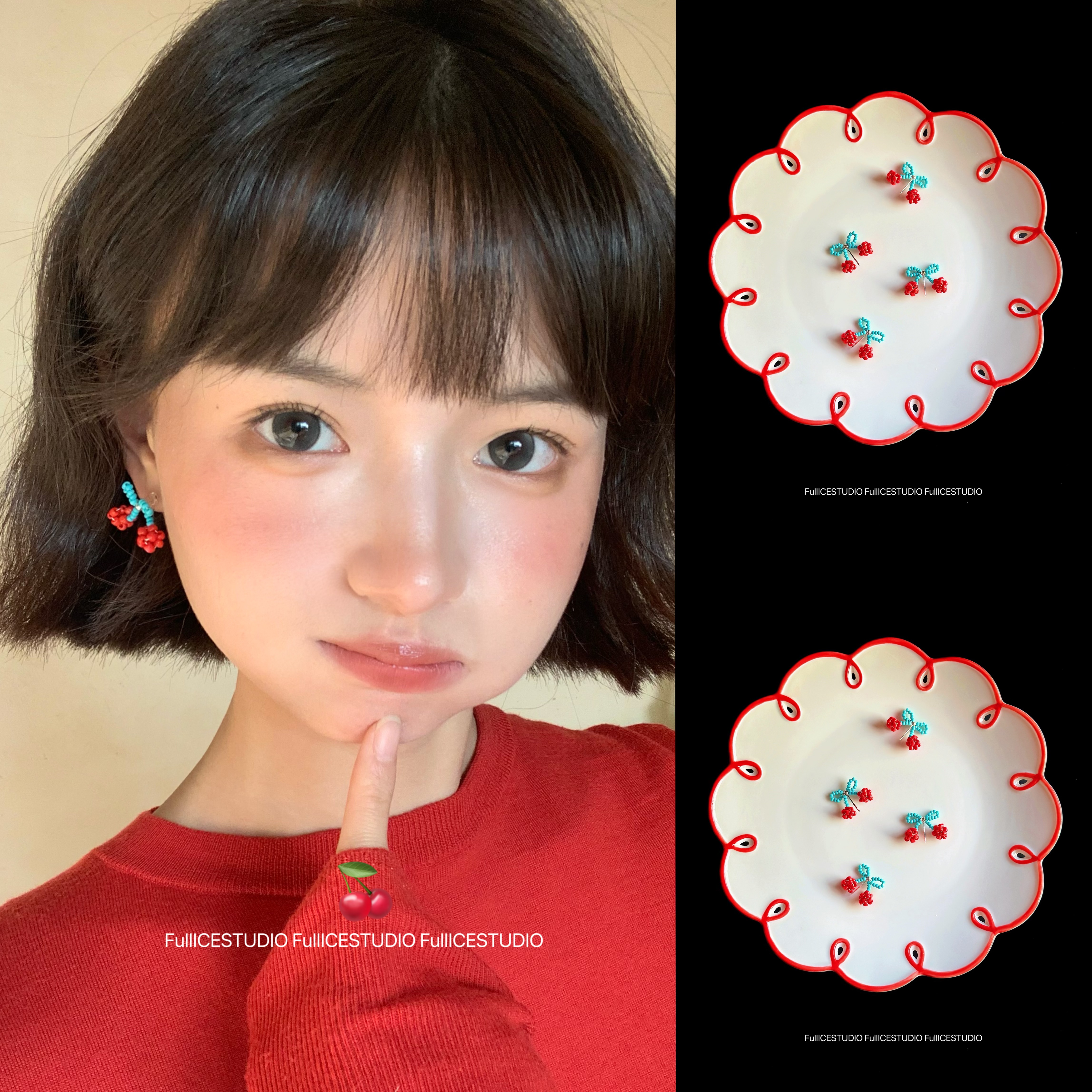 合金耳饰 FULLICESTUDIO冬日恋歌小樱桃日常气质耳饰耳钉耳夹