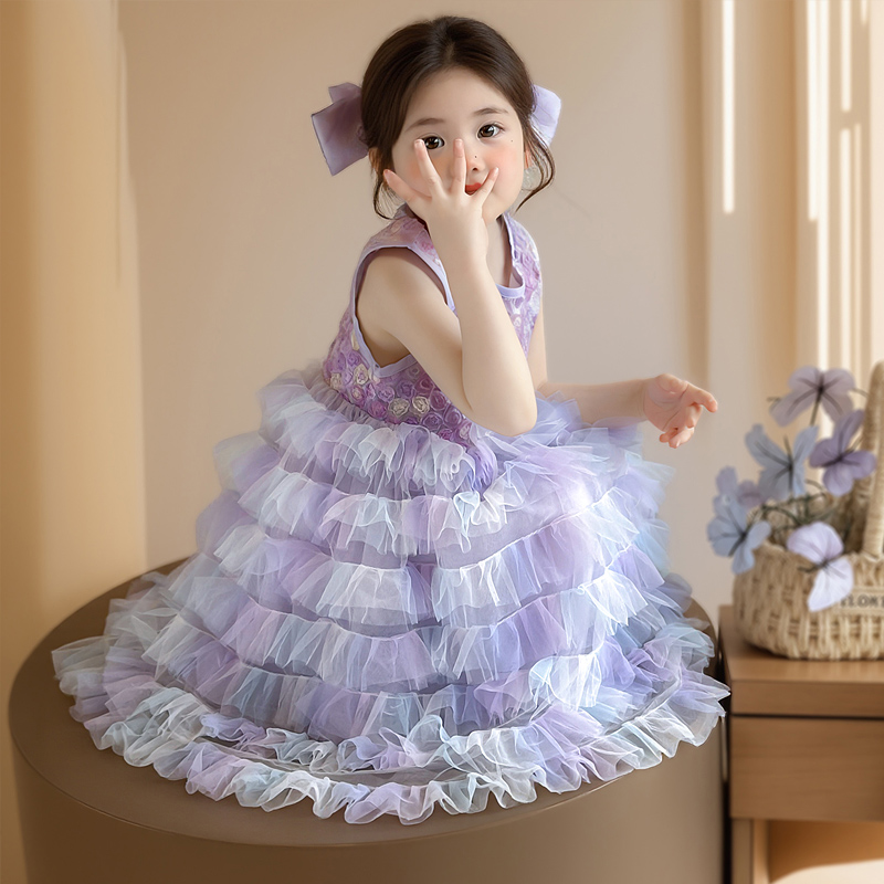 女童连衣裙甜美公主网纱裙2025新款夏季纱网碎花公主裙中小童