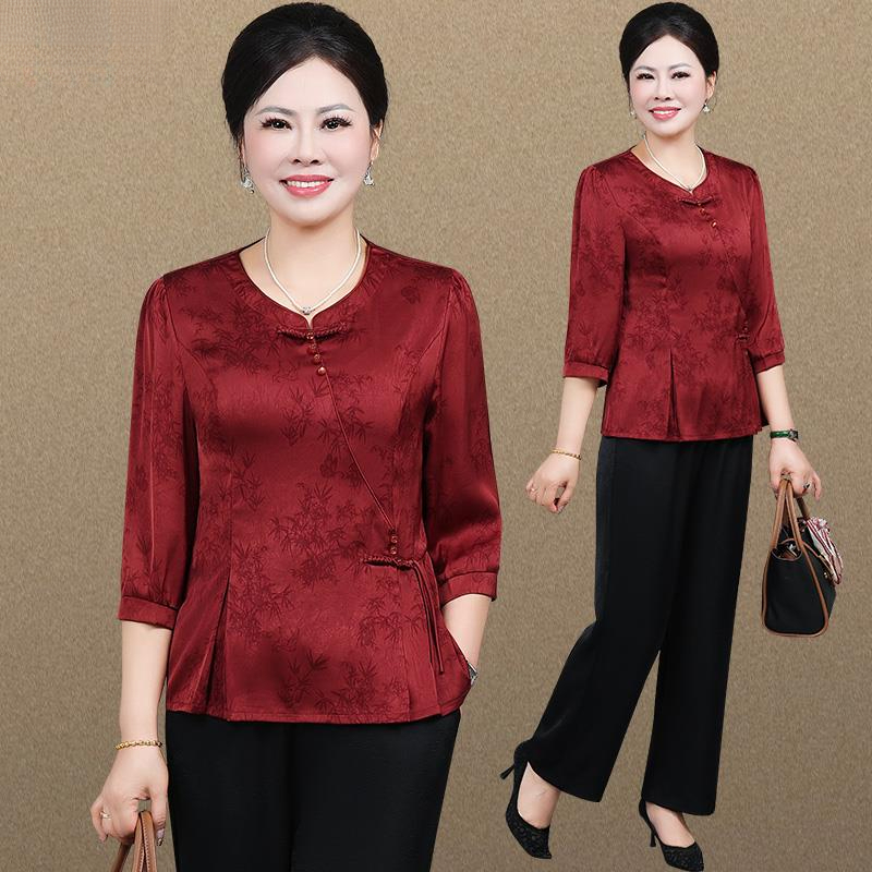 婚宴装礼服平时可穿2025新款洋派中老年妈妈夏装雪纺套装女