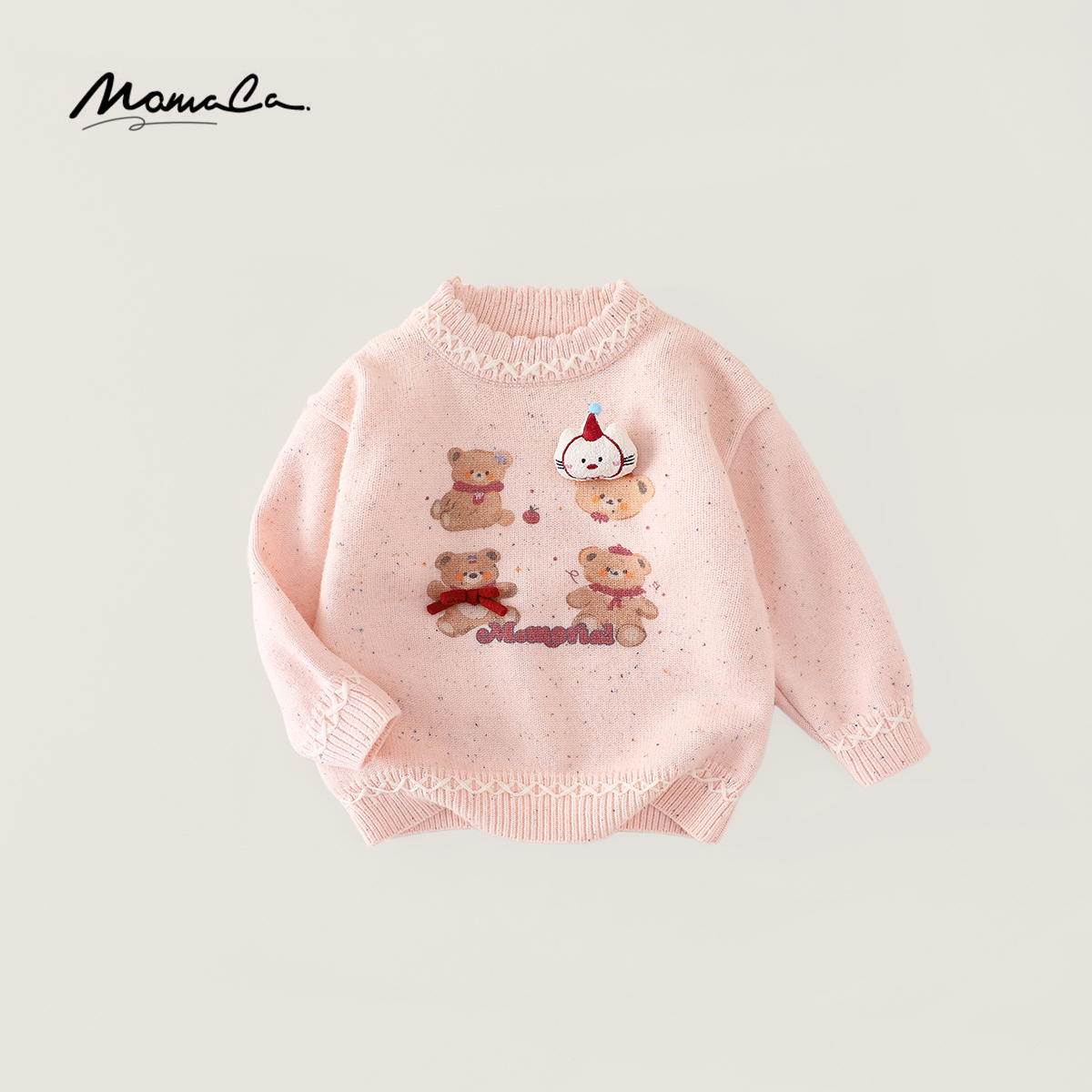 MOMOCO25新款秋冬韩版女宝洋气立体小熊玩偶套头毛衣77830230035