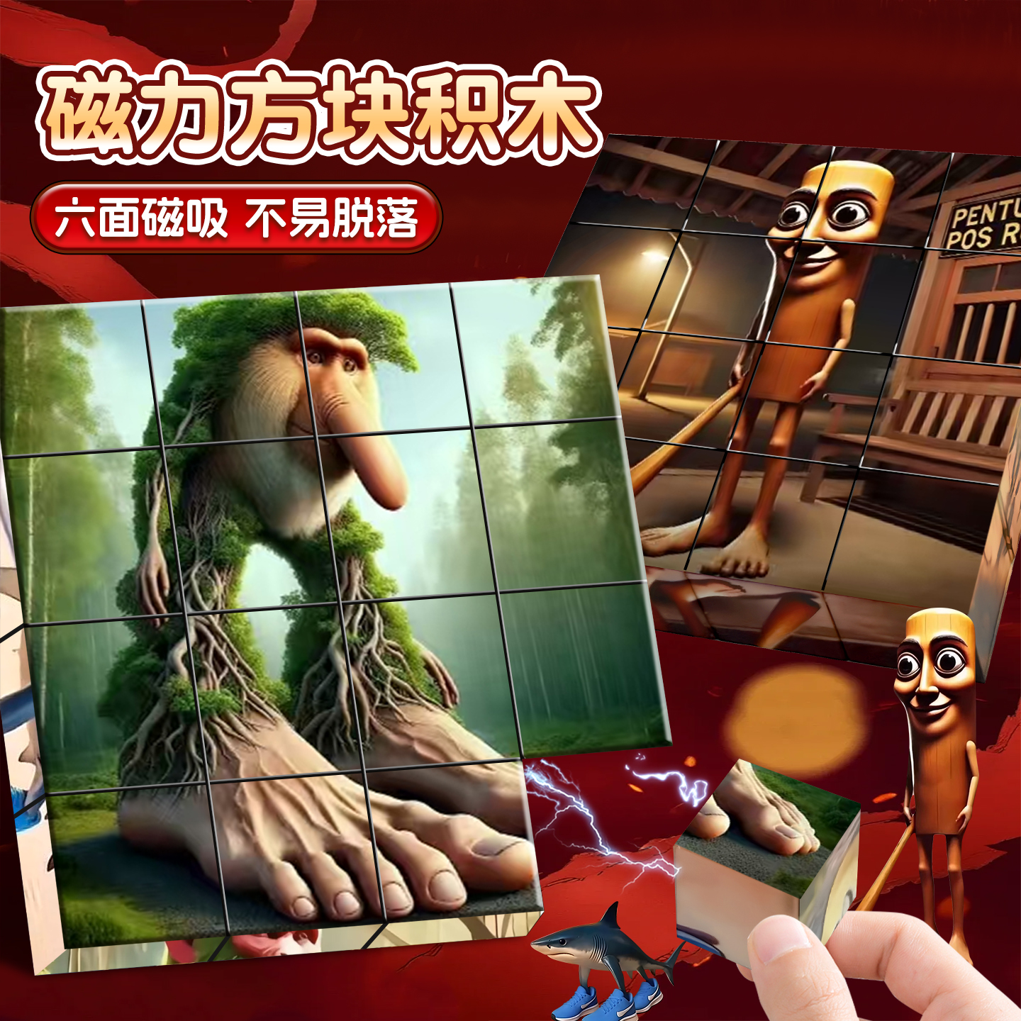 ai外国山海经磁力方块磁吸积木磁力片5-7岁开发大脑儿童益智玩具