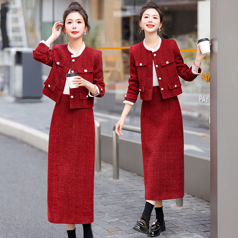 气质小香风套装裙女2025春秋新款新款洋气减龄外套半裙两件套